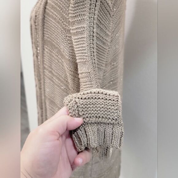 Ann Taylor Gold Thread Cable Knit Cardigan Sweater Shimmery Elegant Size S - Picture 5 of 8